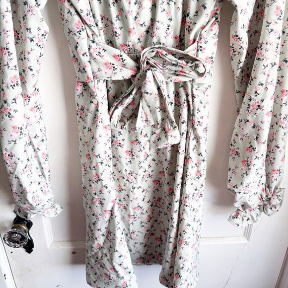 Altar’s State Lola Crossover Mint Green Pink Floral Mini Dress Fit & Flare M - Picture 15 of 16